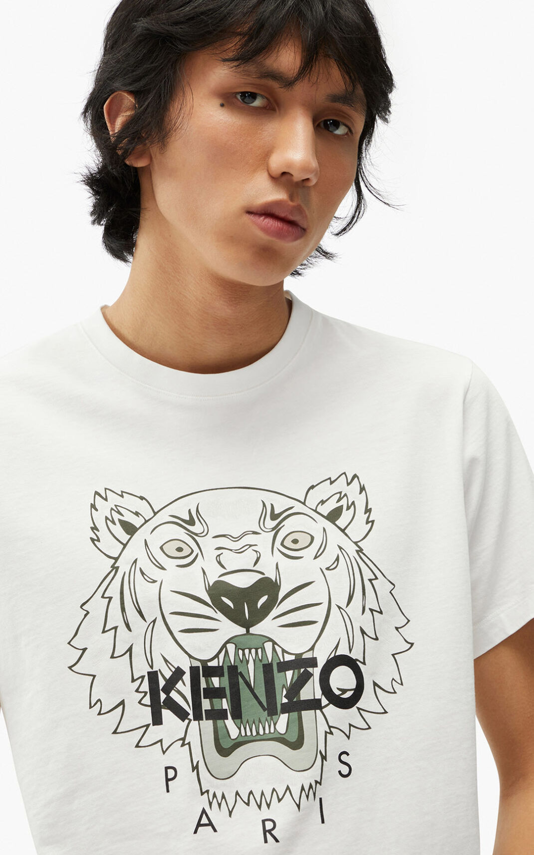 T Shirt Kenzo Tiger Homme Blanche | USBF-05718